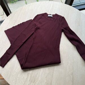 Aritzia Deep Burgundy Ribbed Midi Dress